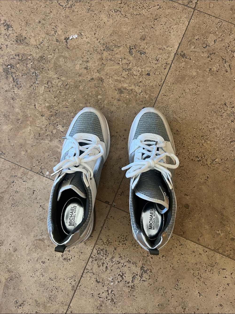 MICHAEL Michael Kors White and Silver Mesh Lace-Up Sneakers